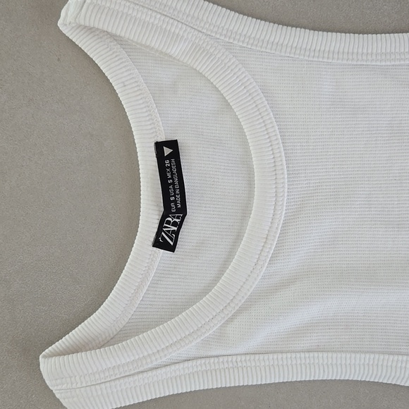 Zara White Ribbed Racetracker Tank Top Size S - Picture 5 of 5